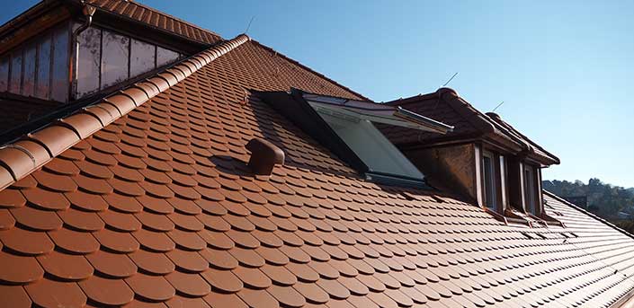 Bild von Biberdach mit modernem Dachfenster und sanierten Gauben