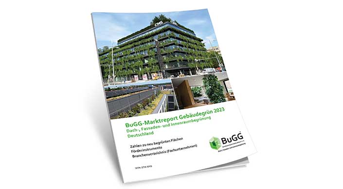 Bild von Titel des BuGG Marktreport Gebäudegrün 2023