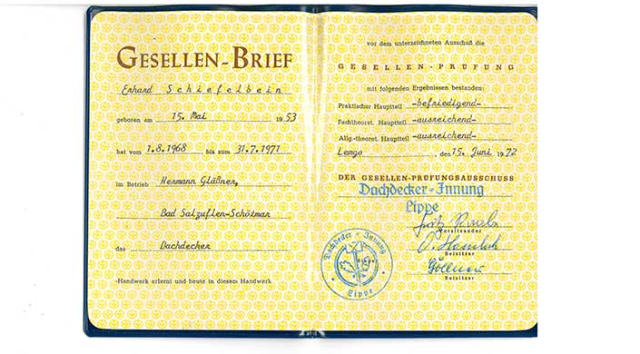 Bild von Gesellen-Brief von Senior-Geselle Erhard Schiefelbein