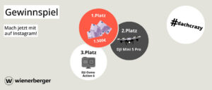 Roter Kreis mit „1. Platz“, Euro-Scheine und „1.500€“ Text, teilweise von anderen Kreisen überlappt.